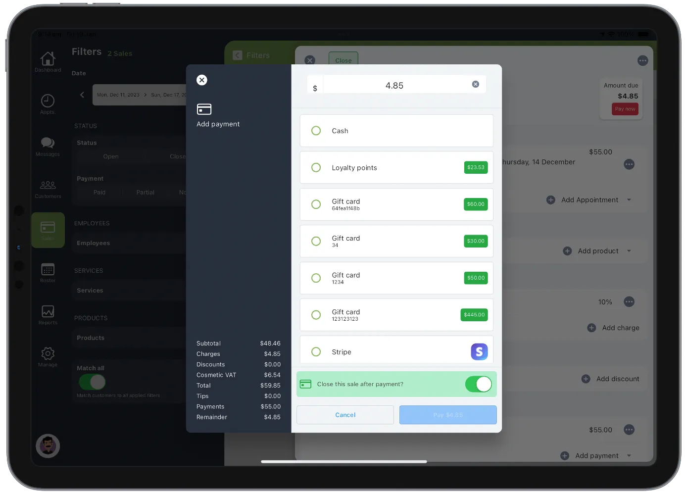 Making a payment on an iPad