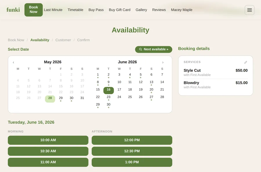 A custom salon mini-website hosted by Ovatu
